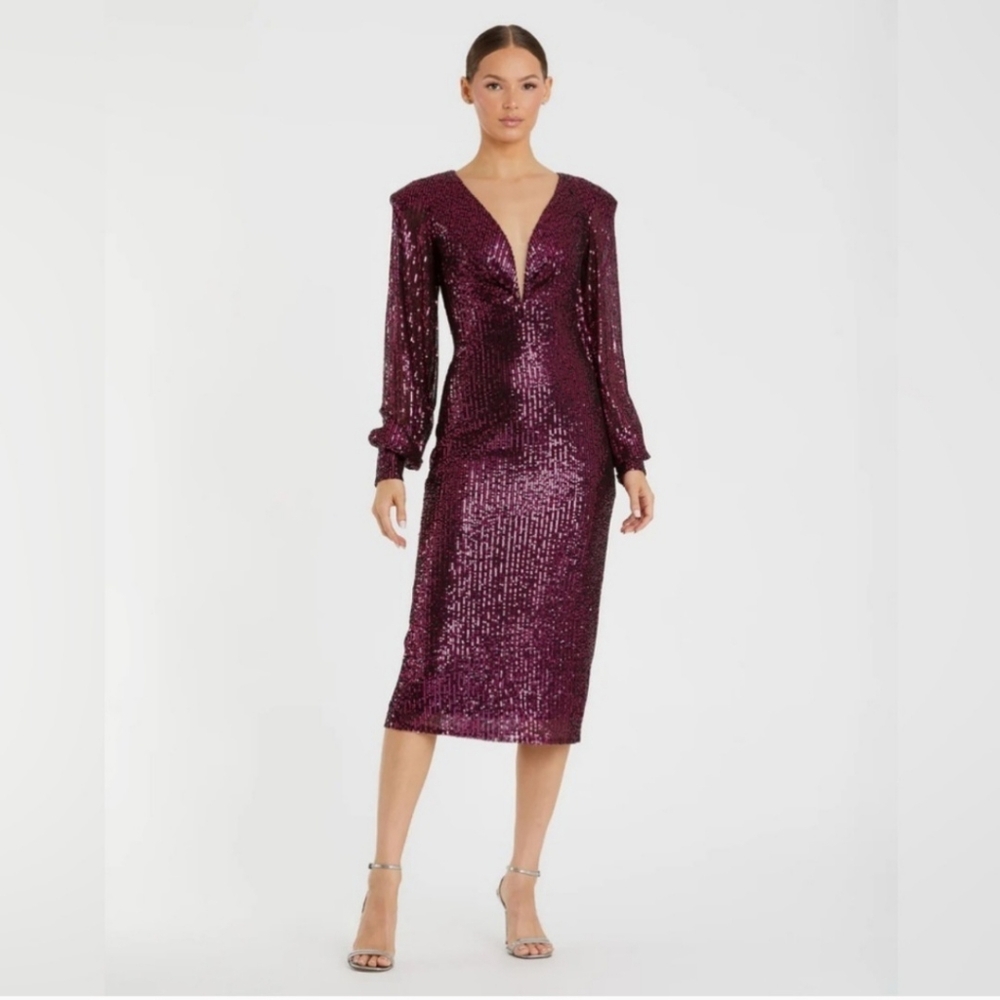 Mac Duggal Glittering Plum Midi Dress